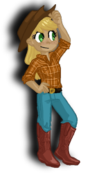 Size: 400x700 | Tagged: safe, artist:odis-odis, applejack, human, applejack's hat, blonde, blonde hair, clothes, female, green eyes, humanized, solo