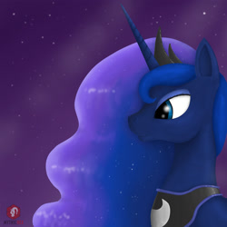 Size: 1280x1280 | Tagged: safe, artist:mythichex, princess luna, alicorn, pony, bust, female, horn, jewelry, mare, night, portrait, profile, regalia, solo, tiara