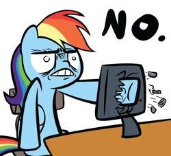 Size: 1100x1000 | Tagged: safe, artist:ocarina0ftimelord, rainbow dash, pegasus, pony, computer, no, screen, screen punch, solo