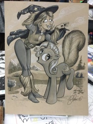 Size: 900x1200 | Tagged: safe, artist:andypriceart, derpibooru import, trixie, pony, unicorn, crossover, female, hair swap, mare, monochrome, squirrel girl, traditional art