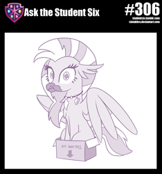 Size: 800x853 | Tagged: safe, artist:sintakhra, silverstream, classical hippogriff, hippogriff, pony, tumblr:studentsix, behaving like a cat, birb, box, cute, diastreamies, hippogriff in a box, if i fits i sits, jewelry, necklace, pony in a box, solo, stair keychain, we bought two cakes