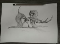 Size: 2560x1896 | Tagged: safe, artist:skitsroom, princess luna, alicorn, pony, monochrome, pencil drawing, solo, traditional art