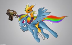 Size: 1280x800 | Tagged: safe, artist:darkdoomer, rainbow dash, pegasus, pony, crossover, digimon, gun, renamon