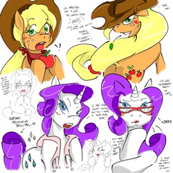 Size: 1280x1280 | Tagged: safe, artist:balooga, applejack, rarity, earth pony, pony, unicorn, glasses, sketch