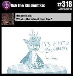 Size: 800x835 | Tagged: safe, artist:sintakhra, gallus, griffon, tumblr:studentsix, food, gallus is not amused, male, unamused