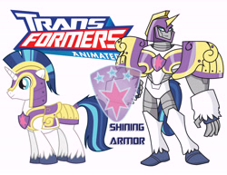 Size: 11000x8500 | Tagged: safe, artist:inspectornills, shining armor, pony, robot, unicorn, absurd resolution, crossover, shield, solo, transformares, transformers, transformers animated