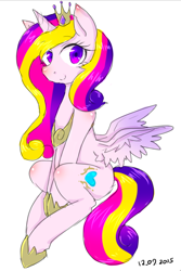 Size: 534x799 | Tagged: safe, artist:divided-s, princess cadance, alicorn, pony, looking at you, sitting, smiling, solo