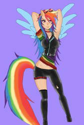 Size: 824x1220 | Tagged: safe, artist:ashleykedziora, rainbow dash, eared humanization, humanized, solo, tailed humanization, winged humanization