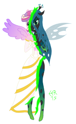 Size: 2078x3360 | Tagged: safe, artist:e-e-r, princess cadance, queen chrysalis, changeling, equestria girls, character to character, clothes, disguise, disguised changeling, dress, fake cadance, heart, humanized, simple background, stockings, transformation, transparent background, wings