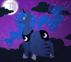 Size: 1928x1692 | Tagged: safe, artist:xxinfamouswormxx, princess luna, alicorn, pony, cloud, mare in the moon, moon, night, smiling, solo