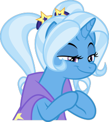 Size: 3575x4000 | Tagged: safe, artist:orin331, derpibooru import, trixie, pony, unicorn, absurd resolution, alternate hairstyle, babysitter trixie, cape, clothes, female, lidded eyes, mare, plotting, simple background, smiling, smirk, solo, transparent background, trixie's cape