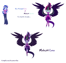 Size: 2048x1968 | Tagged: safe, artist:prettycelestia, midnight sparkle, princess luna, sci-twi, twilight sparkle, vice principal luna, equestria girls, fusion, gem fusion, multiple arms, multiple eyes