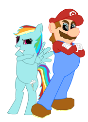 Size: 900x1245 | Tagged: safe, rainbow dash, pegasus, pony, bipedal, crossed arms, crossover, mario, nintendo, pose, super mario bros.