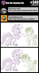 Size: 800x1483 | Tagged: safe, artist:sintakhra, sandbar, silverstream, classical hippogriff, hippogriff, pony, tumblr:studentsix, height difference, jewelry, just kiss already, necklace, sandbar is not amused, unamused