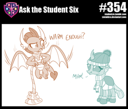 Size: 800x685 | Tagged: safe, artist:sintakhra, ocellus, smolder, changedling, changeling, dragon, tumblr:studentsix, bandana, clothes, cute, diaocelles, scarf, winter cap