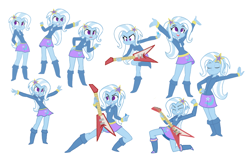 Size: 1024x631 | Tagged: safe, artist:khuzang, artist:rirepink, color edit, derpibooru import, edit, trixie, equestria girls, boots, clothes, colored, colored sketch, cute, cutie mark, diatrixes, flying v, guitar, hoodie, pose, skirt, solo