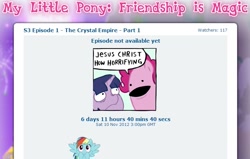 Size: 785x499 | Tagged: safe, screencap, pinkie pie, rainbow dash, twilight sparkle, earth pony, pegasus, pony, the crystal empire, countdown, jesus christ how horrifying