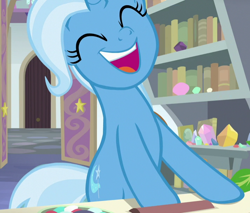 Size: 712x607 | Tagged: safe, derpibooru import, screencap, trixie, pony, unicorn, a horse shoe-in, cropped, eyes closed, female, mare, solo