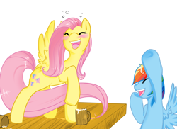 Size: 1280x930 | Tagged: safe, artist:azure-doodle, fluttershy, rainbow dash, pegasus, pony, alcohol, cider, drunk, drunkershy, mug, table