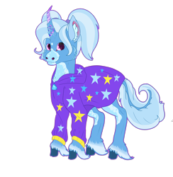 Size: 3900x4000 | Tagged: safe, artist:sashakruchkinatv, derpibooru import, trixie, pony, unicorn, babysitter trixie, broken horn, chest fluff, clothes, cloven hooves, hoodie, horn, magical horn, smiling, solo, unshorn fetlocks