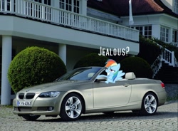 Size: 1024x752 | Tagged: safe, rainbow dash, pegasus, pony, bmw, bmw 3-series, bmw e93, car, convertible, german, jealous, photo