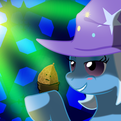 Size: 2200x2200 | Tagged: safe, artist:aaronmk, derpibooru import, trixie, pony, unicorn, female, mare, pinecone, solo