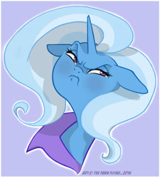 Size: 882x978 | Tagged: safe, artist:dahvyevlood, derpibooru import, trixie, pony, unicorn, bust, cute, diatrixes, faic, female, floppy ears, grumpy, madorable, mare, portrait, solo