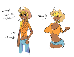 Size: 500x385 | Tagged: safe, applejack, applerack, breasts, female, humanized, meta, skinny