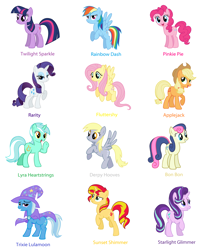 Size: 4176x4872 | Tagged: safe, derpibooru import, applejack, bon bon, derpy hooves, fluttershy, lyra heartstrings, pinkie pie, rainbow dash, rarity, starlight glimmer, sunset shimmer, sweetie drops, trixie, twilight sparkle, earth pony, pegasus, pony, unicorn, absurd resolution, magical trio, mane six