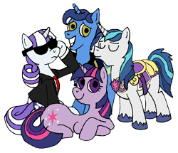 Size: 1216x1048 | Tagged: safe, artist:midnight-cobra, night light, shining armor, twilight sparkle, twilight velvet, pony, unicorn, armor, clothes, sparkle family, sunglasses