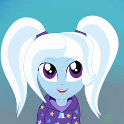 Size: 3000x3000 | Tagged: safe, artist:brisk-might3, derpibooru import, trixie, equestria girls, alternate hairstyle, babysitter trixie, clothes, hoodie, solo