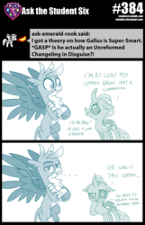 Size: 800x1239 | Tagged: safe, artist:sintakhra, gallus, ocellus, changedling, changeling, griffon, tumblr:studentsix, ..., flying, forelegs crossed, gallus is not amused, looking at each other, looking at you, post-it, unamused