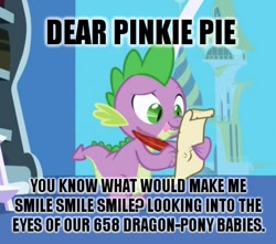 Size: 436x386 | Tagged: safe, edit, edited screencap, screencap, spike, dragon, friendship is magic, caption, letter, male, meme, quill, spike's love letters, tongue out