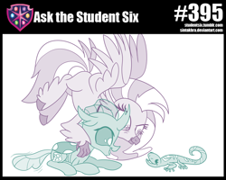 Size: 800x640 | Tagged: safe, artist:sintakhra, ocellus, silverstream, changedling, changeling, classical hippogriff, gecko, hippogriff, tumblr:studentsix, cute, diaocelles, diastreamies, magnifying glass, post-it, quill, tail wag