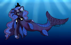 Size: 936x593 | Tagged: safe, artist:midnightfire1222, princess luna, angler fish, merpony, angler seapony, seaponified, seapony luna, solo, species swap, swimming, underwater