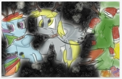 Size: 733x474 | Tagged: safe, artist:kingflurry, derpy hooves, rainbow dash, pegasus, pony, christmas, christmas tree, female, hearth's warming eve, mare, tree