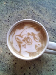 Size: 600x800 | Tagged: safe, artist:cappuccinofrosting, applejack, earth pony, pony, coffee, female, latte, mare