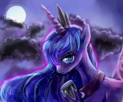 Size: 1200x1000 | Tagged: safe, artist:foresterrr, princess luna, alicorn, pony, cloud, full moon, moon, night, solo