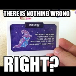 Size: 500x500 | Tagged: source needed, useless source url, safe, derpibooru import, discord, trixie, zecora, pony, unicorn, card, cowboy bebop at his computer, epic fail, fail, female, irl, mare, monopoly, photo, troll quote, you had one job