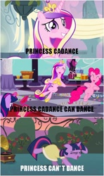 Size: 558x943 | Tagged: safe, pinkie pie, princess cadance, twilight sparkle, alicorn, earth pony, pony, dancing, do the sparkle, meme