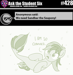 Size: 800x822 | Tagged: safe, artist:sintakhra, sandbar, seapony (g4), tumblr:studentsix, cute, dialogue, male, sandabetes, seaponified, seapony sandbar, solo, species swap, underwater