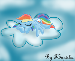 Size: 800x650 | Tagged: safe, artist:tsupirka, rainbow dash, pegasus, pony, cloud, cloudy, eyes closed, floppy ears, nap, prone, sleeping