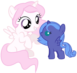 Size: 504x477 | Tagged: safe, artist:lightningbolt, derpibooru exclusive, princess celestia, princess luna, alicorn, pony, baby, baby pony, filly, foal, pink hair, pink-mane celestia, simple background, svg, woona, young, younger