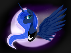 Size: 1600x1200 | Tagged: safe, artist:lion90000, princess luna, alicorn, pony, moon, solo, spread wings