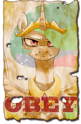 Size: 778x1183 | Tagged: safe, artist:darksittich, princess celestia, alicorn, pony, obey, poster, propaganda, solo