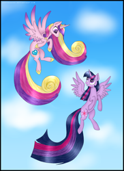 Size: 1276x1752 | Tagged: safe, artist:estherenn, princess cadance, twilight sparkle, twilight sparkle (alicorn), alicorn, pony, female, mare