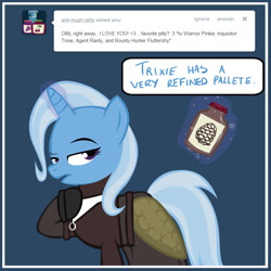 Size: 800x800 | Tagged: safe, artist:bouxn, derpibooru import, trixie, pony, unicorn, female, glowing horn, magic, mare, solo, telekinesis, trixie eating pinecones