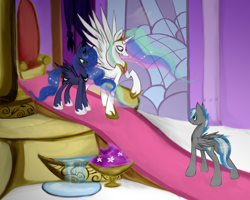 Size: 1800x1440 | Tagged: safe, artist:xenalollie, princess celestia, princess luna, oc, alicorn, pony, throne room