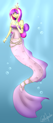 Size: 831x1915 | Tagged: safe, artist:galopade, princess cadance, mermaid, belly button, breasts, cleavage, clothes, mermaidized, midriff, see-through, solo, species swap