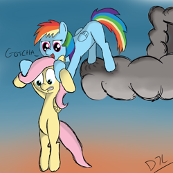 Size: 1024x1024 | Tagged: safe, artist:bored0stiff, fluttershy, rainbow dash, pegasus, pony, female, filly, mare, wings